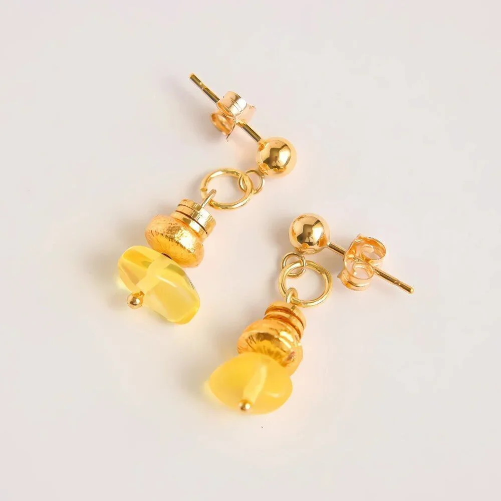 Baltic Lemon Amber Earrings with 18k Gold